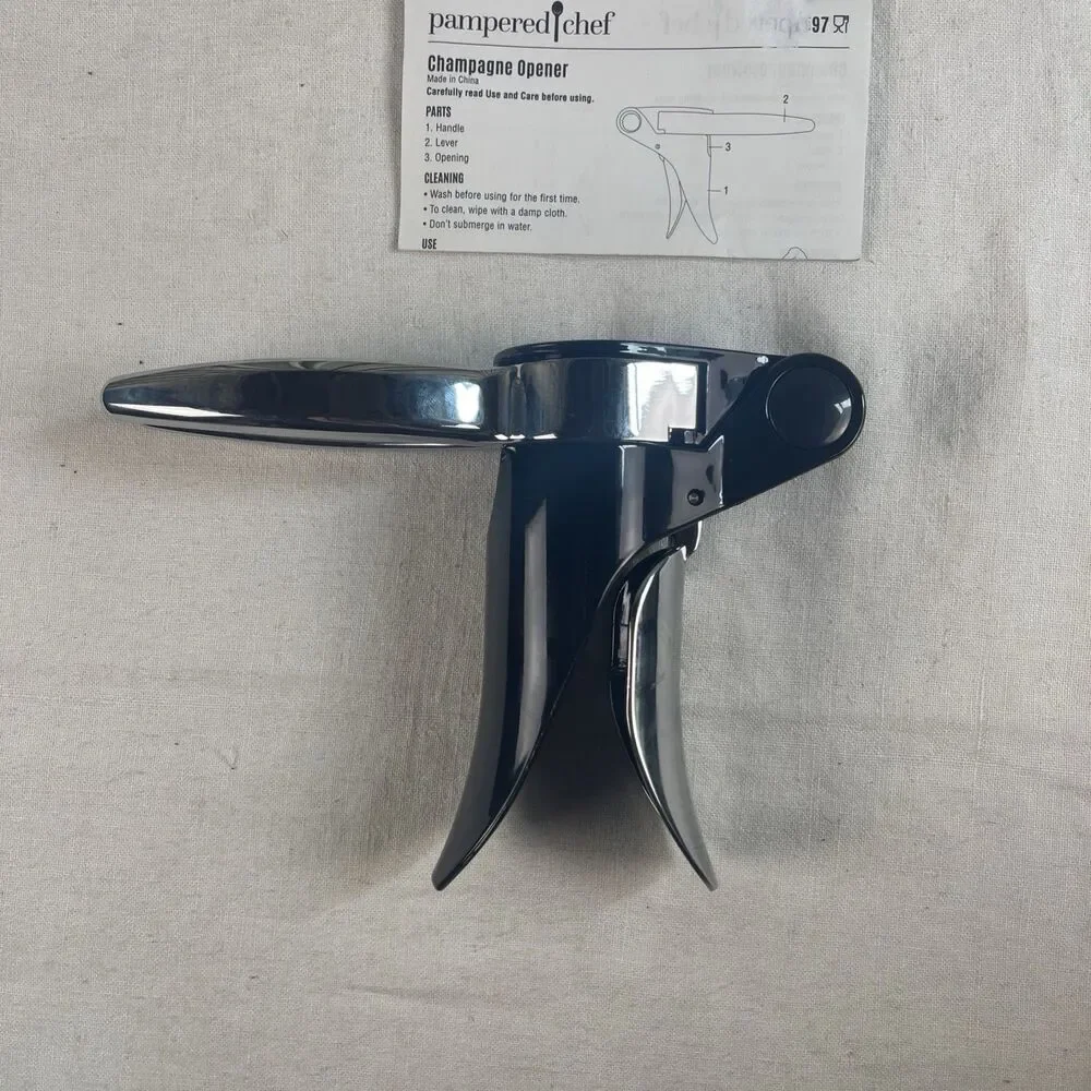 Pampered Chef CHAMPAGNE Wine Bottle Opener #1597 Black & Silver New Open Box